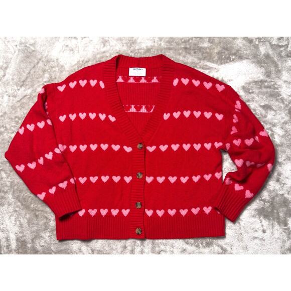 Old Navy So Soft Valentine Print Red with Pink Hearts Cardigan Womens Size M NEW - Picture 1 of 10